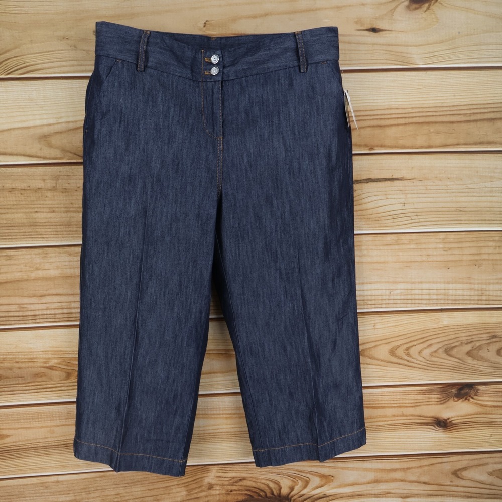 Apostrophe Capri Pants Womens Sz 8 Dark Blue Heathered High Rise Pockets NWT $40